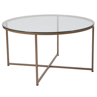 Flash Furniture NAN-JH-1786CT-GG 35.5&quot;W x 19.25&quot; H Clear Tempered Glass with Matte Gold Powder Coated Finish Round Greenwich Collection Coffee Table