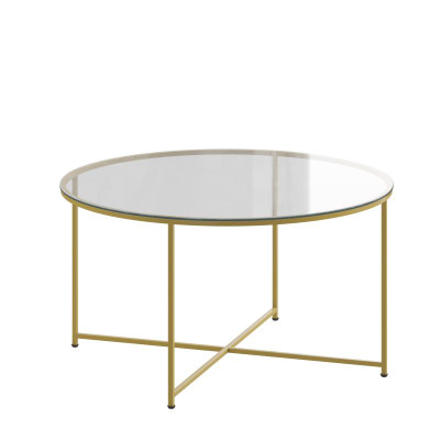 Flash Furniture NAN-JH-1786CT-GG 35.5"W x 19.25" H Clear Tempered Glass with Matte Gold Powder Coated Finish Round Greenwich Collection Coffee Table