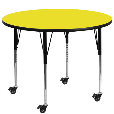 Flash Furniture XU-A48-RND-YEL-H-A-CAS-GG 48" Dia. Round 22.4" - 30.5" Adjustable Height Yellow Activity Table