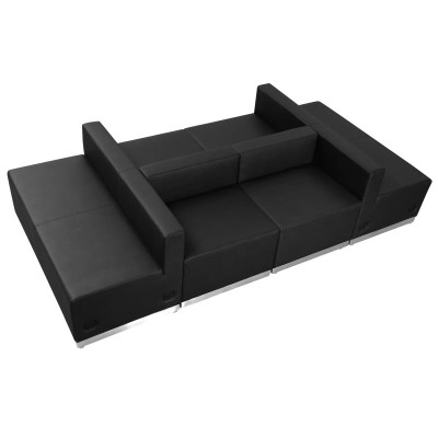 Flash Furniture ZB-803-650-SET-BK-GG Black LeatherSoft with Brushed Stainless Steel Base Modular Hercules Alon Series Reception Configuration