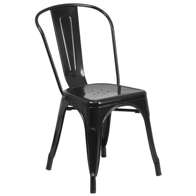 Flash Furniture CH-31230-BK-GG Black Stackable Galvanized Steel Drain Holes in Seat Stacking Side Chair