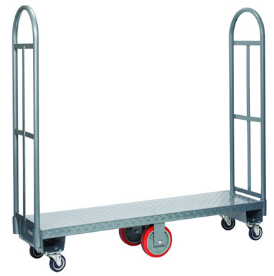 Winholt 300-48D-PU 2000 Lb. 16" x 48" Deck Steel Frame Anti-Skid Diamond Plate Steel Deck Two Removable Handles Single Platform U-Boat Utility Cart
