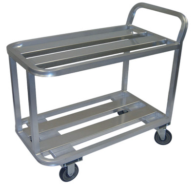 Winholt ALUC-2-2036-36H 1200 Lb. 20" x 42" Shelf Size Push Handle All Welded Aluminum Construction 5" Polyurethane Casters 2 Shelves Open Base Stocking Utility Cart
