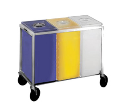 Winholt 148PIB 225 Lbs. 1 White 1 Yellow &amp; 1 Blue Bin 3 Clear Covers Polyethylene Aluminum Frame with Large 5" Casters Triple Assembly Ingredient Bin