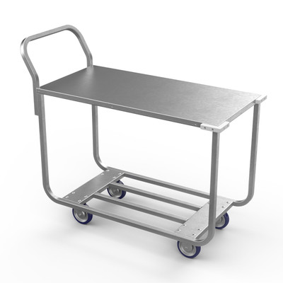 Winholt WX-1000KA-B-WM 700 Lb. Galvanized Solid Top Shelf Tubular Bottom Shelf with Vertical Upright Frame Polyurethane Swivel Casters Stocking &amp; Marking Cart