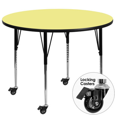 Flash Furniture XU-A60-RND-YEL-T-A-CAS-GG 60&quot; Dia. Yellow Round Plastic Laminate Top Black Edge Band Activity Table