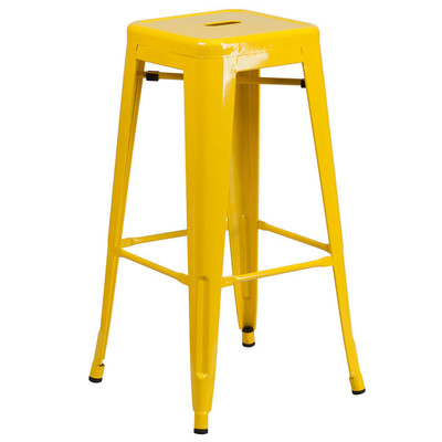 Flash Furniture CH-31320-30-YL-GG Yellow Galvanized Steel Drain Hole In Seat Backless Bar Stool
