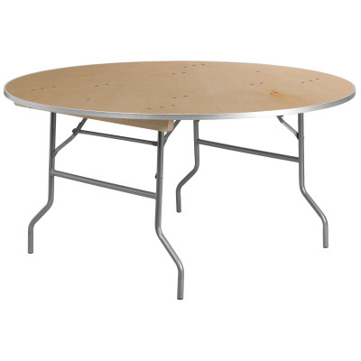 Flash Furniture XA-60-BIRCH-M-GG 661 Lbs. Polyurethane Varnish Top Round Heavy Duty Folding Banquet Table