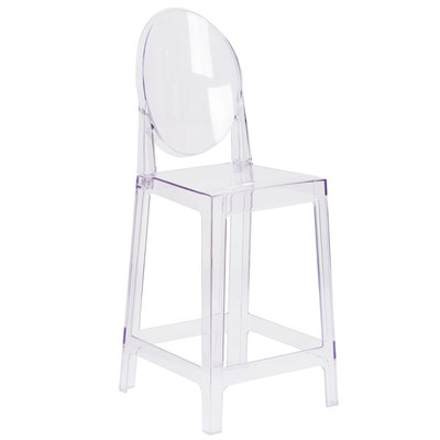 Flash Furniture OW-GHOSTBACK-24-GG Transparent Crystal Molded Polycarbonate Oval Back Ghost Counter Stool