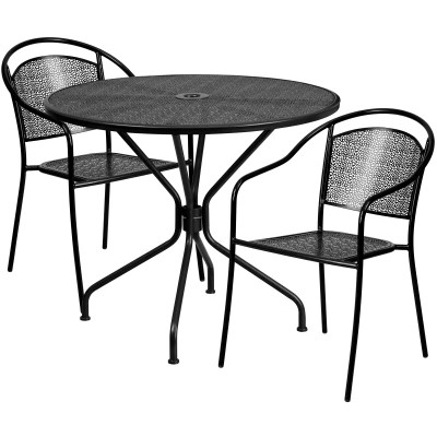 Flash Furniture CO-35RD-03CHR2-BK-GG 28" H Black Steel Round Patio Table Set with 2 Chairs