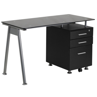 Flash Furniture NAN-WK-021A-GG 47.25" W x 29.5" D x 29.5" H Tempered Glass Top Mobile Computer Desk