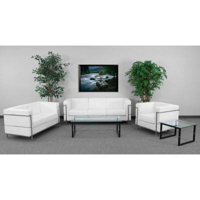 Flash Furniture ZB-REGAL-810-SET-WH-GG White LeatherSoft With Integrated Stainless Steel Legs Hercules Regal Series Reception Set