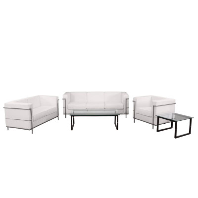 Flash Furniture ZB-REGAL-810-SET-WH-GG White LeatherSoft With Integrated Stainless Steel Legs Hercules Regal Series Reception Set
