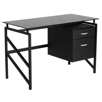 Flash Furniture NAN-WK-036-GG 46" W x 22.5" D x 30" H Black Tempered Glass Top Computer Desk