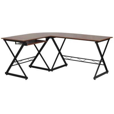 Flash Furniture NAN-WK-109-GG 87" W x 50" D x 29.75" H Teakwood Laminate Finish Top L-Shape Computer Desk