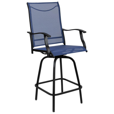 Flash Furniture 2-ET-SWVLPTO-30-NV-GG Blue Textilene Sling Fabric Black Galvanized Steel Frame Bar Height Patio Swivel Stool