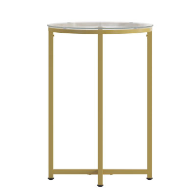 Flash Furniture NAN-JH-1786ET-GG 6" W x 23.25 "H Tempered Glass Top with Coss base and Matte Gold Powder Coated Frame Greenwich Collection End Table