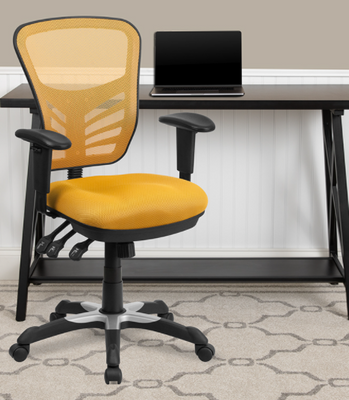 Flash Furniture HL-0001-YEL-GG 250 Lb. Yellow-Orange Fabric Padded Arms Swivel Task Chair