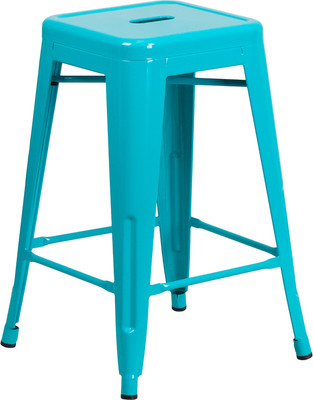 Flash Furniture ET-BT3503-24-CB-GG Crystal Blue/Teal Galvanized Steel Drain Hole In Seat Counter Height Backless Bar Stool