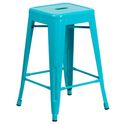 Flash Furniture ET-BT3503-24-CB-GG Crystal Blue/Teal Galvanized Steel Drain Hole In Seat Counter Height Backless Bar Stool