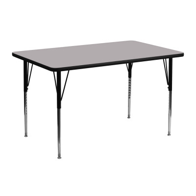 Flash Furniture XU-A2448-REC-GY-T-A-GG 48&quot;W x 24&quot;D x 30-1/8&quot; Adjustable Height Gray Laminate Top Rectangular Activity Table