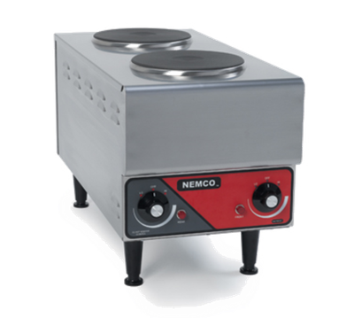Nemco 6311-1-240 Stainless Steel with Solid Cast Iron Alloy 2 Burners Electric Countertop Hotplate - 240 Volts