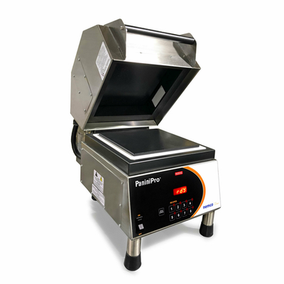 Nemco 6900A-208-GF 10.5" x 10.5" Non-Stick Aluminum Plates Grooved Top and Smooth Bottom Single PaniniPro Sandwich Press - 208 Volts, 2000 Watts