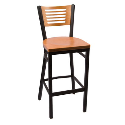 JMC Furniture JONES RIVER SERIES BARSTOOL WOOD Black Powder Coat Finish Wood Seat Metal Frame Slotted Back Jones River Series Barstool
