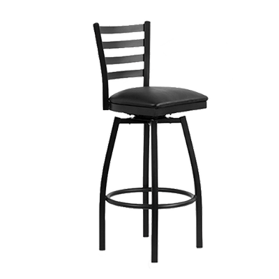 JMC Furniture BOGGS BARSTOOL VINYL Black Powder Coat Finish Vinyl Seat Metal Frame Ladder Back Boggs Swivel Barstool