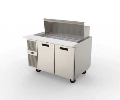 Randell PT48-18W-L 10.1 Cu. Ft. Two-Section Reach-In Stainless Steel Refrigerated Counter/Salad Mega Top - 115 Volts
