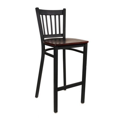 JMC Furniture COBRA BARSTOOL WOOD Black Powder Coat Finish Wood Seat Metal Frame Slat Back Cobra Barstool