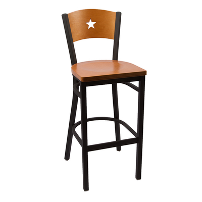 JMC Furniture LIBERTY SERIES BARSTOOL WOOD Black Powder Coat Finish Wood Seat Metal Frame with Cut Out Back Liberty Series Barstool