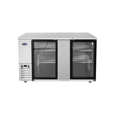 Atosa MBB69GGR 68&quot; W Stainless Steel 2-Section Glass Door Back Bar Cooler - 115 Volts