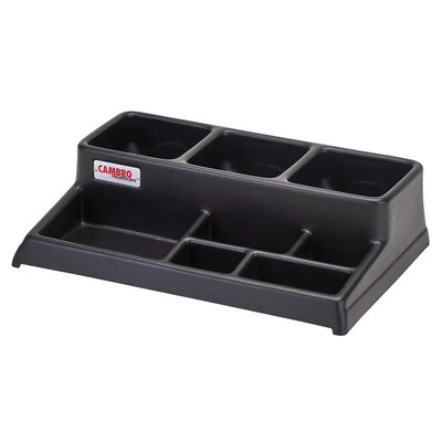 Cambro BSACS110 23.5" W x 15.38" D x 6" H Holds 3 Airpots Front Condiment Organizer ABS Plastic Black Airpot Station
