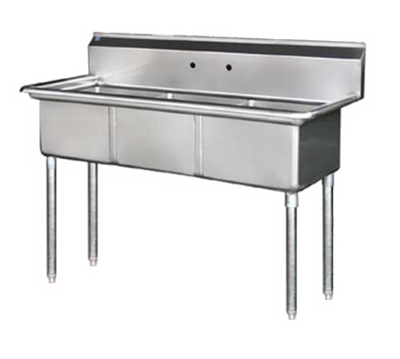 Blue Air BS3-18-12/N 60" W x 24" D x 44.5" H 3 Compartments Stainless Steel Legs Adjustable Feet Sink