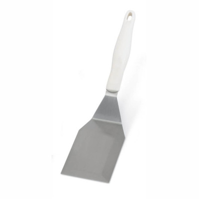 Vollrath 4808715 6"L x 3"W 13 1/2" Solid Beveled Ergonomic High-Temperature Nylon Handle Heavy-Duty Stainless Steel Turner with Ergo Grip White Handle