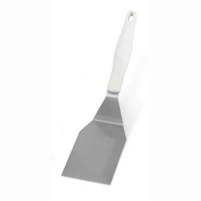 Vollrath 4808715 6"L x 3"W 13 1/2" Solid Beveled Ergonomic High-Temperature Nylon Handle Heavy-Duty Stainless Steel Turner with Ergo Grip White Handle