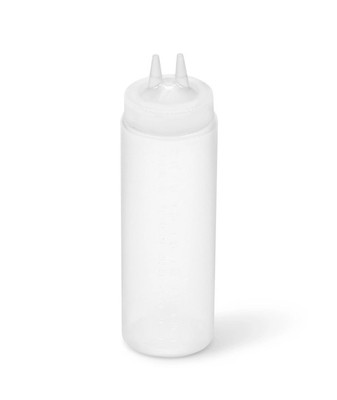 Vollrath 2324-13 24 Oz. Clear Bottle with Clear Cap Wide Mouth Traex Twin Tip Squeeze Bottle Dispenser