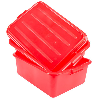 Vollrath 1535-C02 5" Drain 7" Box & Snap-on Lid Red Polypropylene Traex Color-Mate Food Storage Box Combo