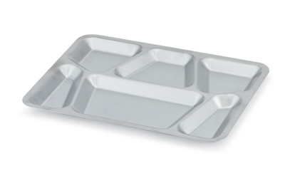 Vollrath 47252 15 1/2" x 11-5/8" x 3/4" Stainless Imported Six Compartment Mess Tray with Lugs