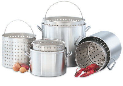Vollrath 68273 80 Quart 10 Ga. Aluminum Complete with Basket Embossed Feet Bail Handle Steamer/Boiler
