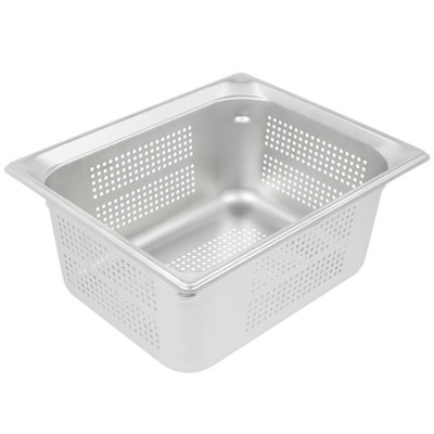 Vollrath 90263 Stainless Steel with Black SteelCoatX3 Anti-Jamming Perforated Standard 6" Deep 22 Gauge Top Flange Corners with Concave Indentation Super Pan 3 1/2 GN Food Pan