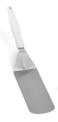 Vollrath 4808815 8 1/4"L x 2 7/8"W 16 1/2" Solid Ergonomic High-Temperature Nylon Handle Heavy-Duty Stainless Steel Turner with Ergo Grip White Handle