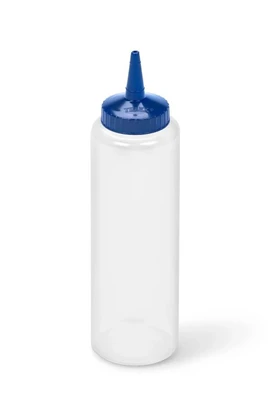 Vollrath 2812-1344 12 Oz. Clear Bottle with Blue Cap Polyethylene Standard Traex Color-Mate Squeeze Bottle Dispenser