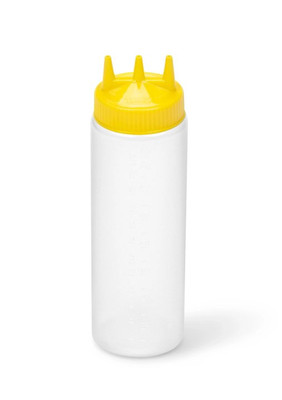 Vollrath 3324-1308 24 Oz. Clear Bottle with Yellow Cap Wide Mouth Traex Tri Tip Squeeze Bottle