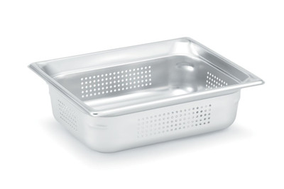 Vollrath 90243 Stainless Steel Standard 4" Deep 22 Gauge Perforated Anti-Jamming Top Flange Corners with Concave Indentation Super Pan 3 1/2 GN Food Pan