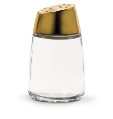 Vollrath 802G-12 2 Oz. Gold Sloped Cap Glass Round Bottom Jar Dripcut Continental Collection Salt &amp; Pepper Shaker
