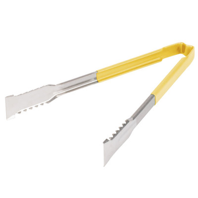 Vollrath 4791250 12" Yellow Ergonomic Antimicrobial Kool Touch Handle Gripper Teeth Flattened Ends Springless Stainless Steel One-Piece VersaGrip Tongs