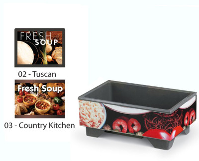 Vollrath 720200002 21 3/4"W x 13 3/4"D x 9 1/8"H Base Unit Only Cayenne Rethermalizing Soup Merchandiser with Tuscan Graphics - 120V 1000 Watts