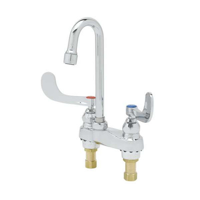 T&amp;S Brass B-0892-VF05 4" Centerset Polished Chrome Plated Brass 2.875" Swivel Gooseneck Deck Mount Lavatory Faucet